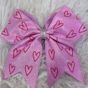 Glitter Hearts Pink  7 inch Cheer Bow